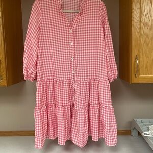 SHEIN Women’s Pink Casual Gingham Ruffle Pleated Mini Dress